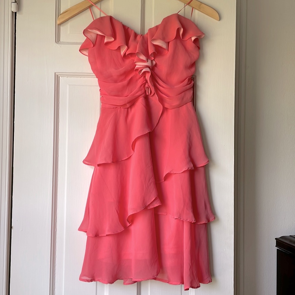 Pretty Coral Strapless Chiffon Dress S